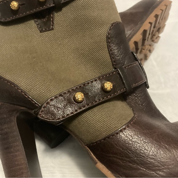 Tory Burch Leather and Canvas Heeled Boots - Picture 9 of 10
